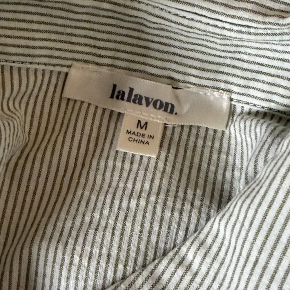 Lalavon Button Front Shirt Top Blouse Color Block Pinstripe Womens M - Picture 5 of 7